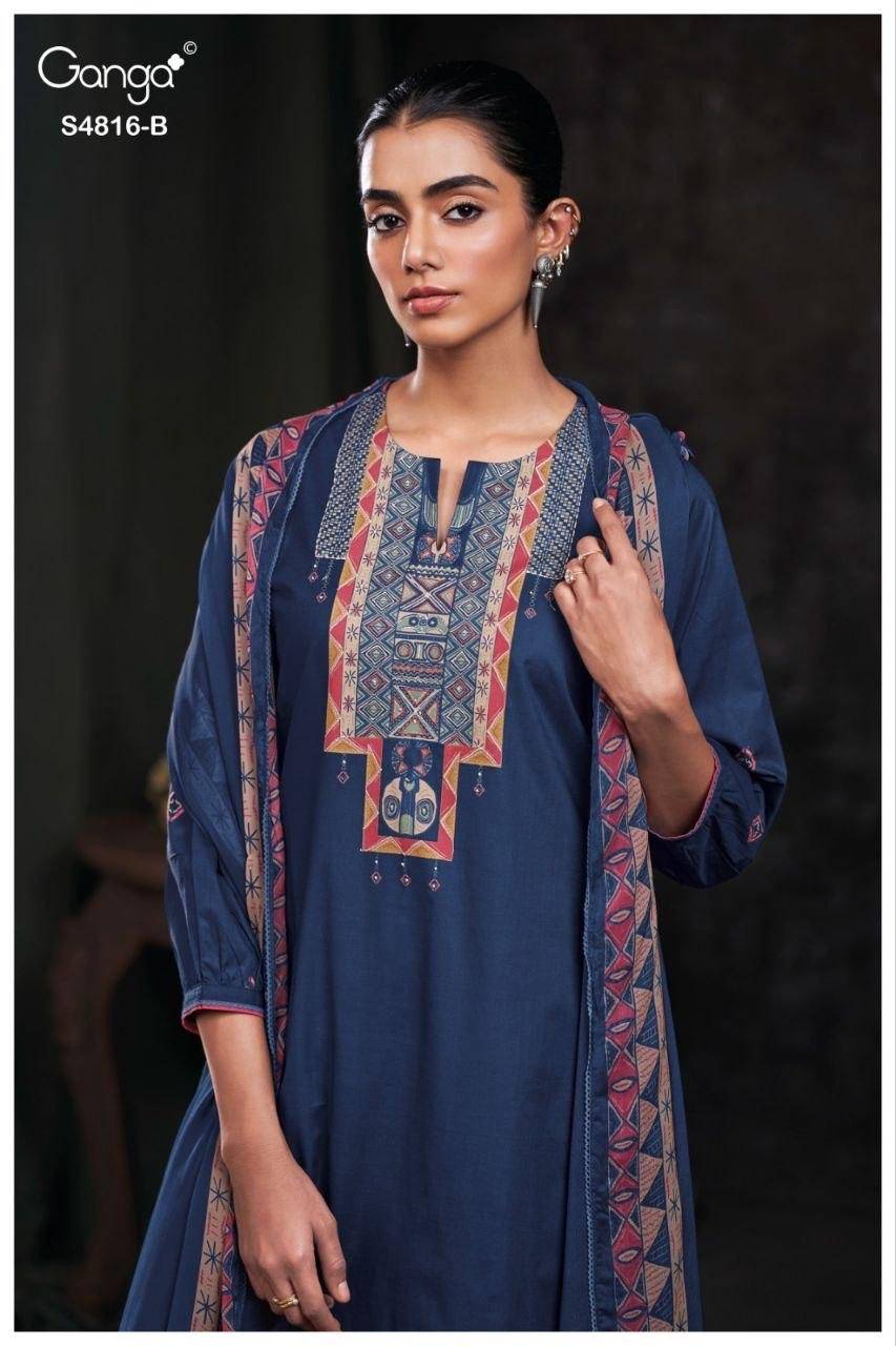 SYLVIA 4816 By GANGA 4816 A TO 4816 D Beautiful Festive Suits Stylish Colorful Fancy Casual Wear & Ethnic Wear PREMIUM COTTON Dresses At Wholesale Price